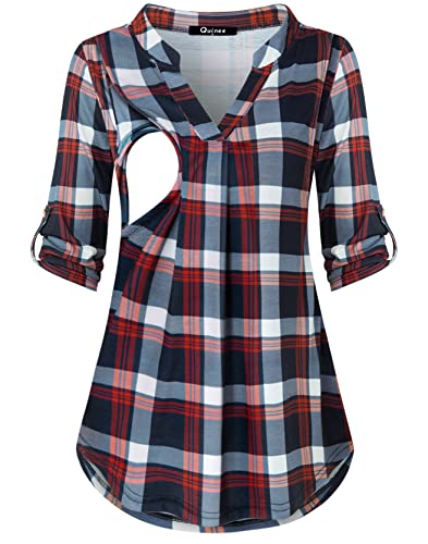 Image of Quinee Nursing Tops for Breastfeeding Maternity 3/4 Rolled Sleeve Breastfeeding Shirts for Women