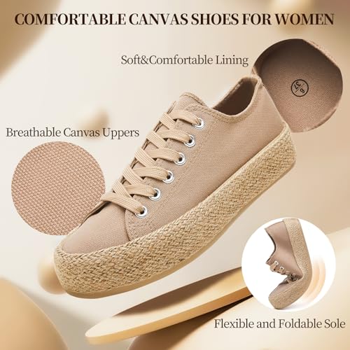 Waluzs Canvas Shoes for Women White Platform Sneakers Low Top Lace Up Tennis Shoes Comfortable Casual Walking Shoes2