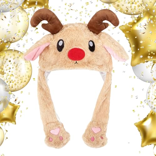 Generisch Gorro con orejas movibles – Tocado de felpa animada de Navidad | Sombrero iluminado para fiestas de cosplay para, conciertos, carnaval, mascarada, actuaciones escolares, organizador temático