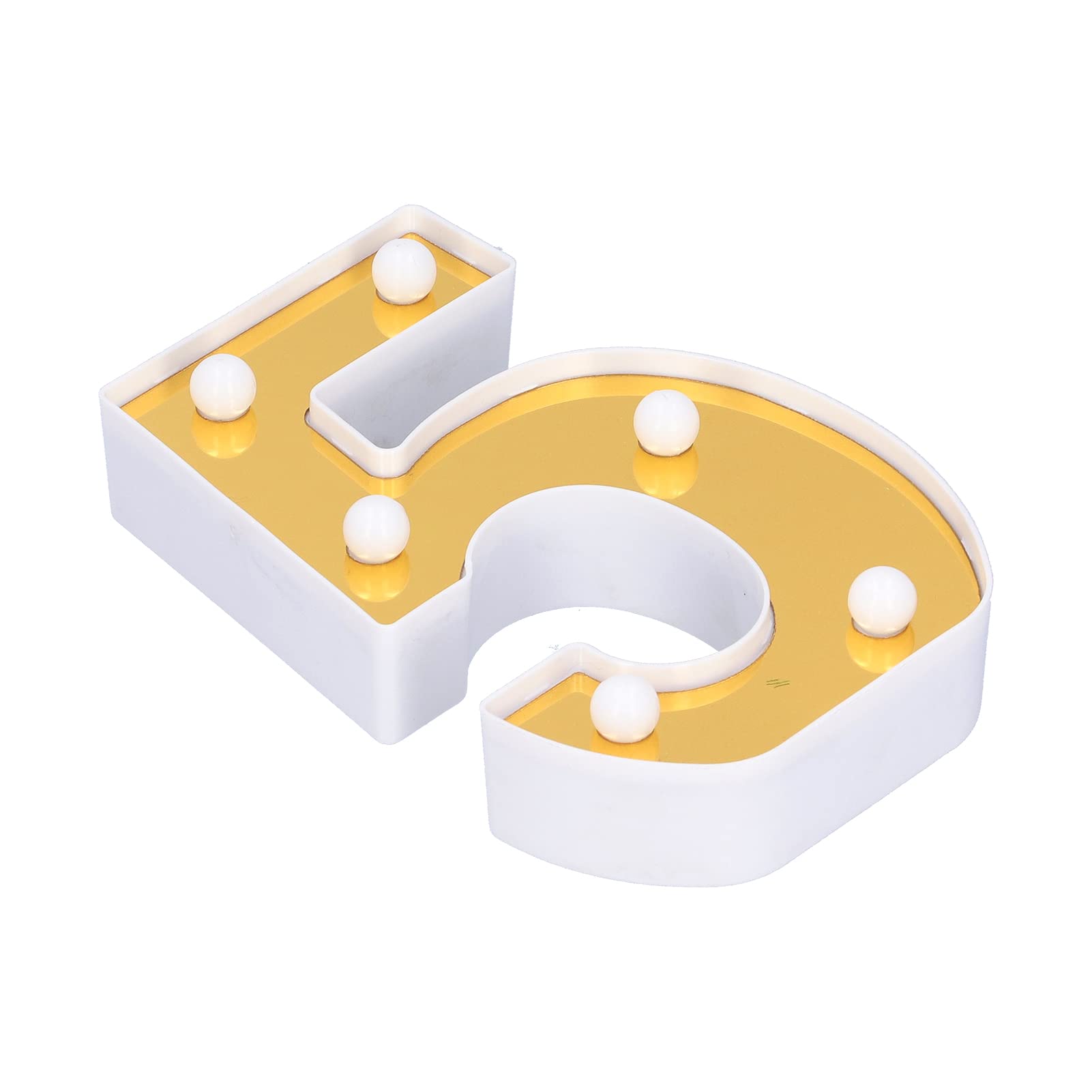 YWBL-WH LED Gold Number 5 Lamp Decorative Light for Wedding Birthday Celebration Interior Lighting, Warm White, Portable Size and Easy to Use