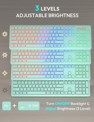 Image of Wireless Keyboard and Mouse Combo - RGB Backlit, Rechargeable & Light Up Letters, Full-Size, Ergonomic Tilt Angle, Sleep Mode, 2.4GHz Quiet Keyboard Mouse for Mac, Windows, Laptop, PC, Mint Green