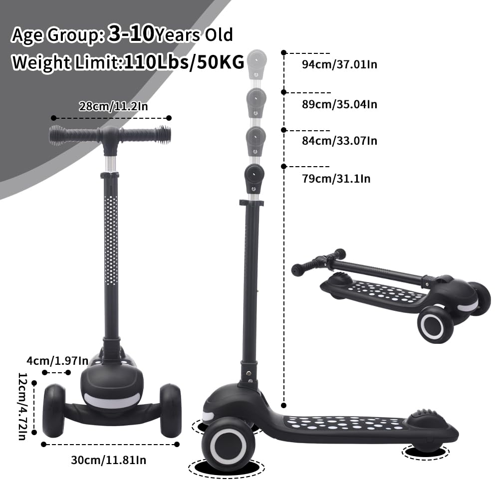 Kids Scooter Ages 3-10, One-click Folding with 4 Height Adjustable Handlebar and Rear Brake,Light Up Wide Deck Scooter for Boys & Girls - Image 7