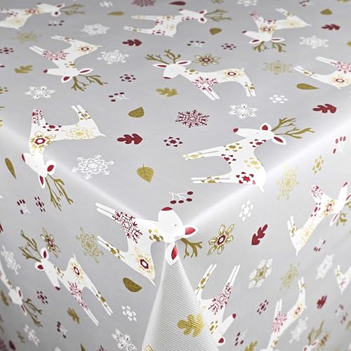 Wachstuch Wachstischdecke Tischdecke Weihnachten Grau Rentier Eckig...