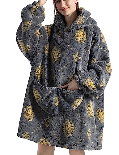 JOJJJOJ Unisex Oversized Hoodie Blanket with Giant Pocket, Comfortable Sherpa Fleece Blanket Hoodie, Warm Sweatshirt Bathrobe, Gift for Teens and Adults, Grey Lion, S-4XL JOJJJOJ Unisex Oversized Hoodie Blanket with Giant Pocket, Comfortable Sherpa Fleece Blanket Hoodie, Warm Sweatshirt Bathrobe, Gift for Teens and Adults, Grey Lion, S-4XL