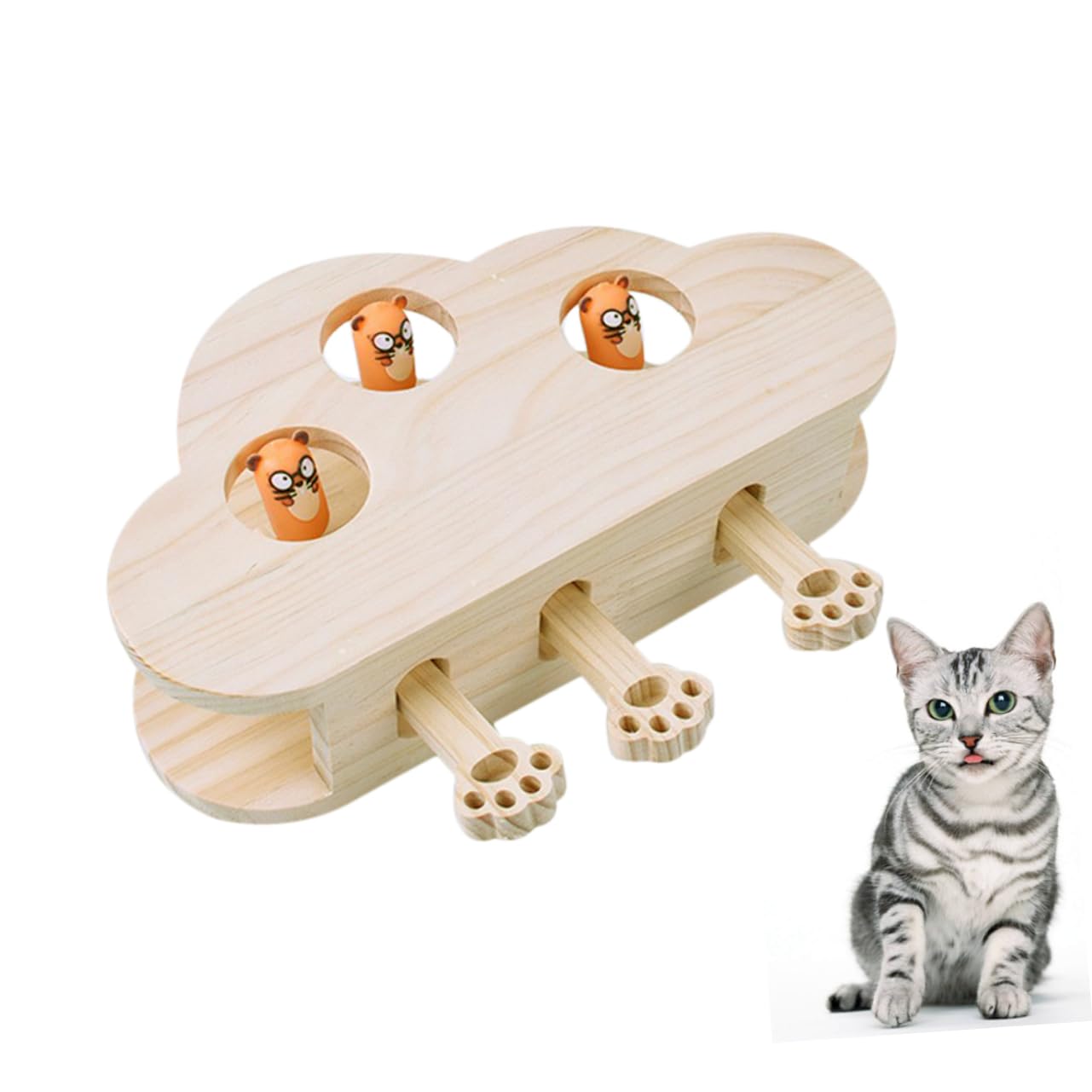 Juguetes Whack-Mole para Gatos Juguete De Madera Interactivo y Divertido Patrón Cloud Beat para Rascar y Jugar