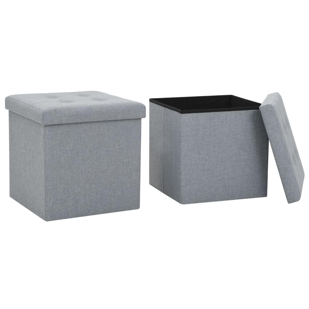 Genérico Taburetes almacenaje Plegables 2 uds Lino sintético Gris Claro,Mobiliario,Sillas,Taburetes y sillas plegables-247080
