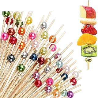 NUDFSY Cocktail Sticks 100 Counts Wooden Toothpicks Party Supplies Frill Finger Food Fruits Sandwich Nibbles for Cocktails Appetizers Fruits Desserts Party Supplies - Sliver Pearls,Ten Colors