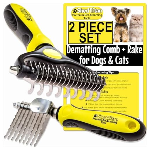 ShedTitan Pet Grooming Tools Value Bundle - 2 Sided Undercoat Rake & Long Teeth Dematting Comb for Dog, Cat, Horse - Easy & Safe Detangler, Dematter, Deshedder, Matt Breaker for Long & Medium Hair