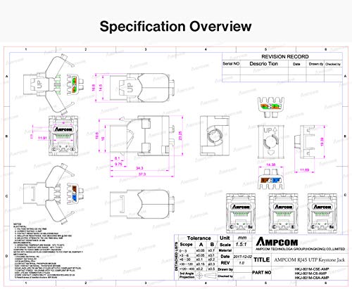 AMPCOM CAT6 Tool-Less RJ45 UTP Keystone Jack, No Punch-Down Tool Required Module Coupler -10 Pack White - Thumbnail 3