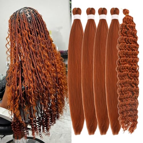 Bright Ginger Braiding Hair Pre Stretched for Boho Braids 26 Inch Curly Boho Hair for Braiding Knotless Prestretched Hair Extensions Deep Wave