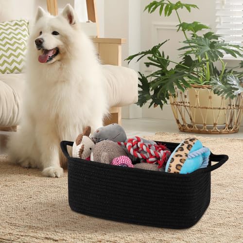 Image of OIAHOMY Woven Basket, Gift Basket Empty with Gift Bags and Ribbons, Rope Baskets for Baby Showers, Storage Baskets with Handles for Nursery, Pet Toy Organizer- Black