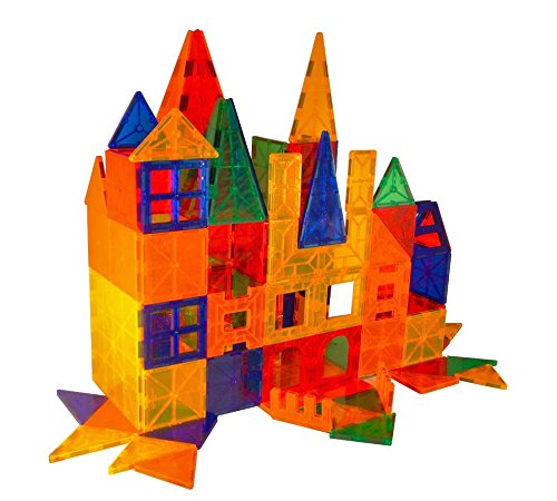 Mag-Genius Award Winning Building Magnet Tiles Blocks Clear Colors 3D Brain Building Blocks Set Of 108 + 15 Extra Piece Set+13 Clickins Bonus Includes 2 Cars And Free Storage Bin Age 3 + #TOP2