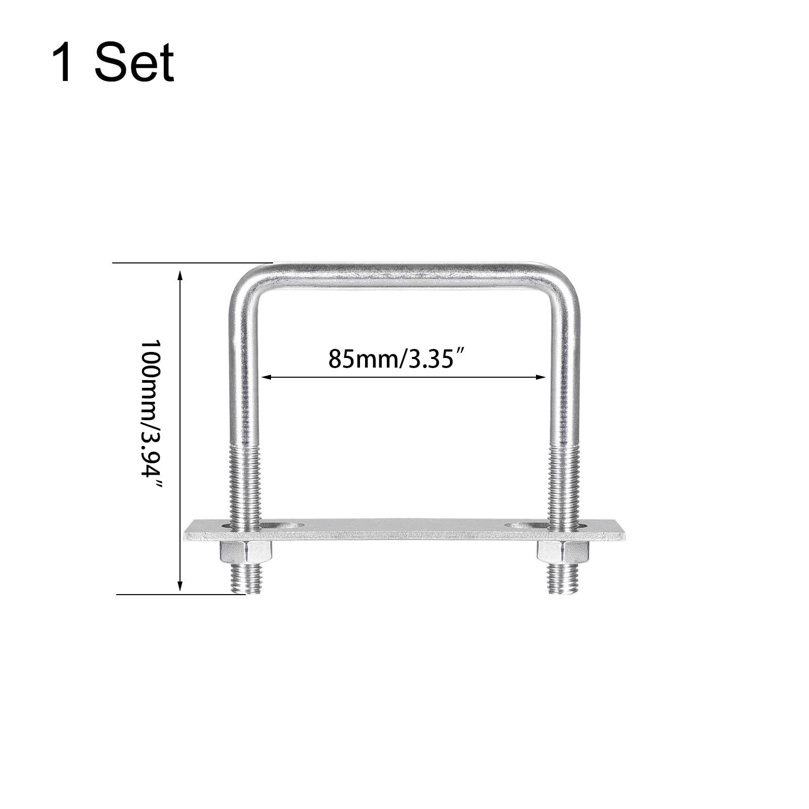 TOP-VIGOR M10 Square U-Bolts, 85mm Inner Width 100mm Length 304 Stainless Steel U-Bolts with Nut - Image 2