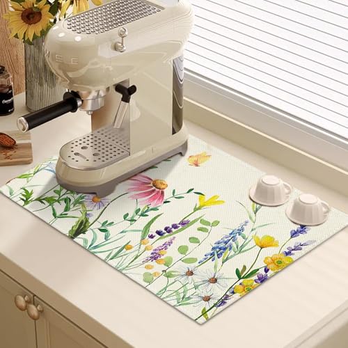 6 Stück Leinen Blumen Tischsets, 45x30CM Rechteckige Wildblumenmuster Platzsets, Waschbare rutschfeste Tischsets, Hitzebeständige Frühling Sommer Platzsets für Küche Esstisch Urlaub Party Dekor (B)