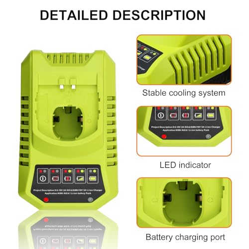 2-Pack-60Ah-18V-ONE-Li-ion-Battery-Charger-Combo-for-Ryobi-18V-Battery-for-Ryobi-18V-Battery-Charger-P117-P118-Compatible-with-Ryobi-Battery-18V-P102-P103-P104-P105-P107