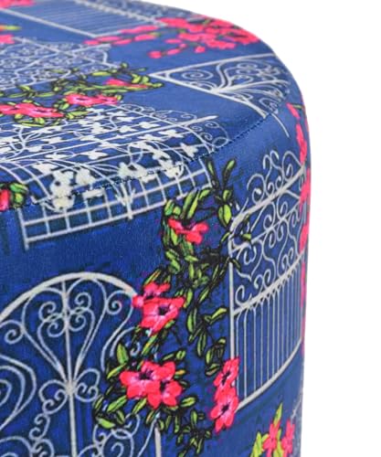 Image of NACIA Printed Ottoman Stool Set of 2 | Soft Cushioned Velvet Pouf Footrest with Wooden Legs | Decorative Seating Stool for Bedroom Living Room Home & Office (16x16x17 Inch, Blue Door)