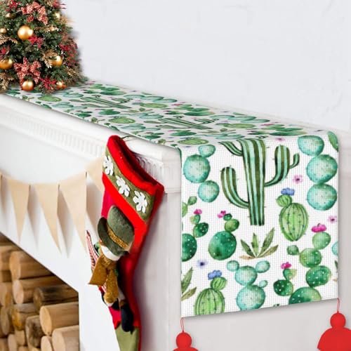 Chemin de table de Noël cactus vert 35x152 cm avec pompon pour salle à manger