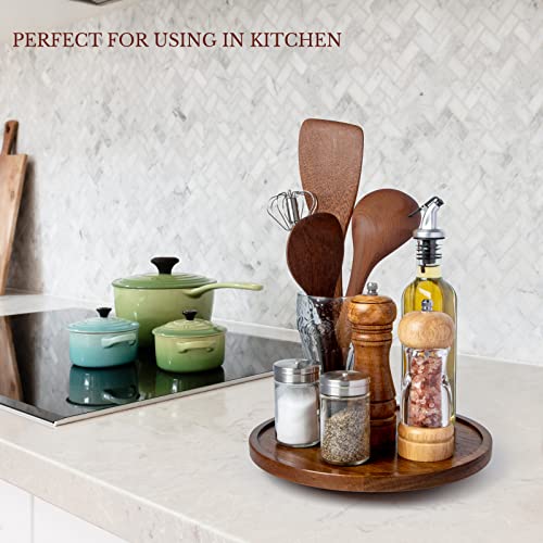 Anboxit Lazy Susan Organizer For Table, 10 Inch Wooden Lazy Susan Turntable For Cabinet, Acacia Wood Turntable Kitchen Spice Rack (1 Pack) #TOP1