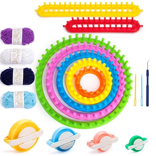 VGOODALL Round Knitting Looms Set Set of 18PCS Supplies with Hook Needle Pompom Maker and Yarn for Knitting Beginners