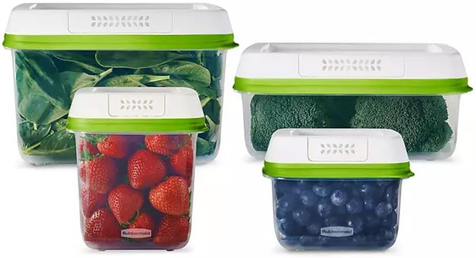 FreshWorks Produce Saver, Medium and Large Storage Containers, With Lids, 8-Piece Set