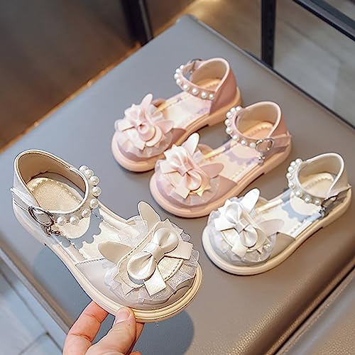 girls sandal size 5 Toe Soft Bottom Bow Lace Princess Shoes Pearl Lace Up Wedding Flower Children's Shoes3