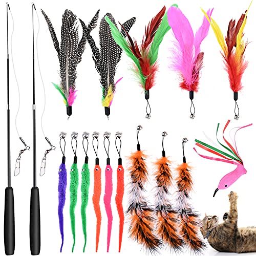 GOLDGE 17PCS Jouet à Plumes pour Chats, Baguette Rétractable Interactif Amusant Jeu, Jouet avec Plumes Rechange pour l'intérieur Chats et Chatons Cover