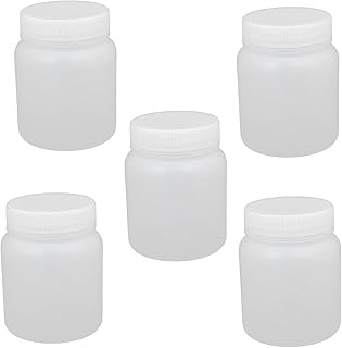 Aexit 5Pcs 300ml Flasks Plastic Wide Mouth Round Seal Liner Reagent Bottle Sample Cell Culture Flasks Bottle White