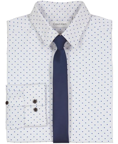 Calvin Klein Boys' Long Sleeve Button-Down Collared Dress Shirt with Tie and Chest Pocket2