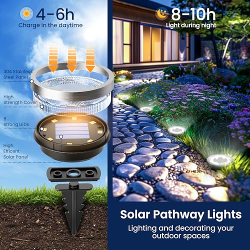 SOLPEX 10 Pack Solar Ground Lights Outdoor Waterproof, Solar Powered Pathway Lights, Landscape Lighting for Garden Walkway Driveway Backyard Decor (Cool White) - Image 4