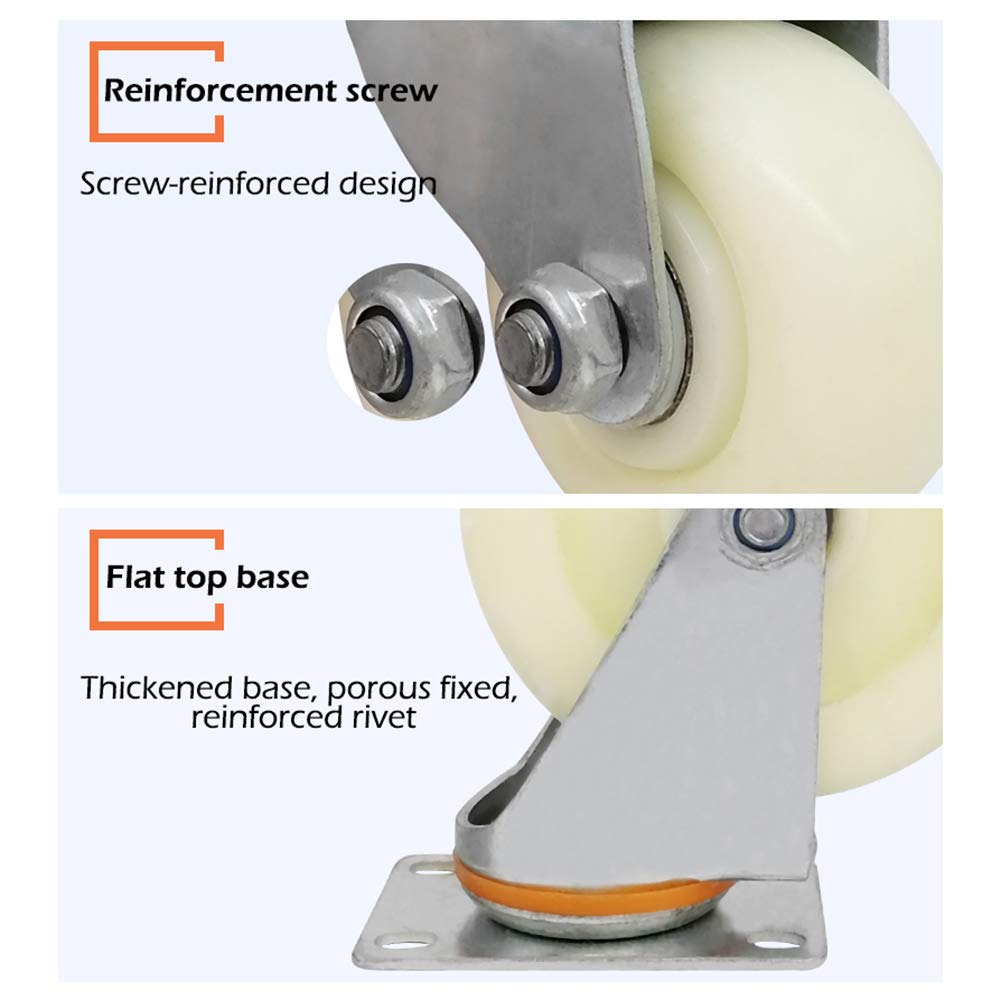 Rotelle Ruota carichi Pesanti Bianca con Freno/Nylon/Doppio Cuscinetto a Sfere in Acciaio/Quattro Pezzi, Tetto Girevole a 360 ° / Industria