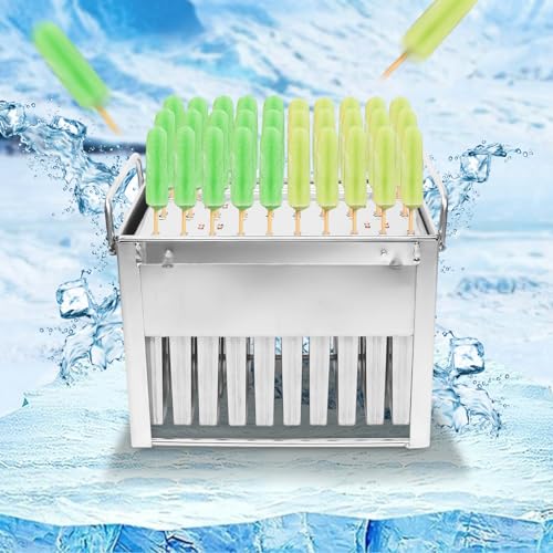 Commercial Popsicle Molds, 30PCS Industrial Stainless Steel Ice Lolly Popsicle Molds, Flat Head Fat Plate, Metal Ice Cream Popsicle Mold with Lid, Single Cup Capacity 115g/0.25lbs