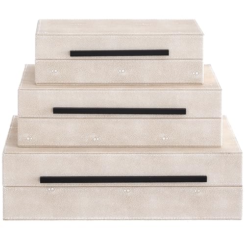Goodinough Ivory Shagreen Decorative Boxes with Lids Set of 3