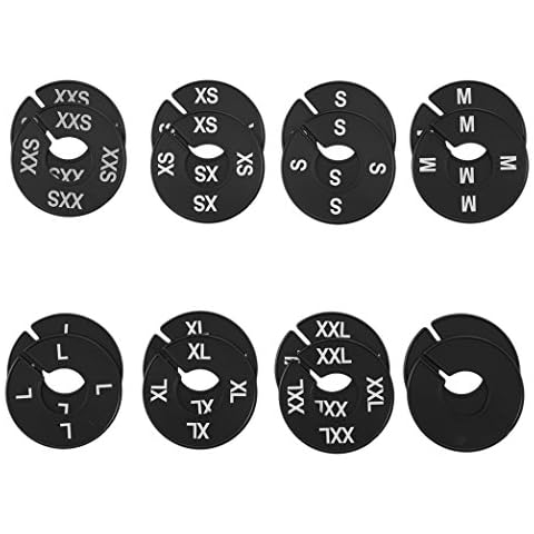 NAHANCO CBWKIT3, Black Round Clothing Rack Size Dividers, White Print for Home or Clothing Store, XXS-XXL, Kit of 16 (7 Sizes and Blank, 2 pcs. Each) Cover