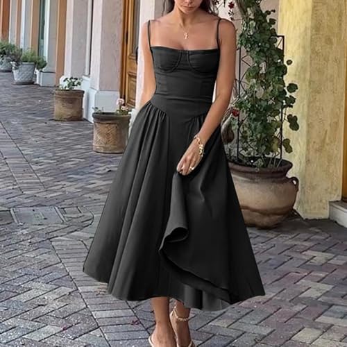 Womens Corset Dress Elegant Spaghetti Strap Midi Dress Flowy Pleated Hem Low Cut Prom Dresses Floral Bustier Dress3