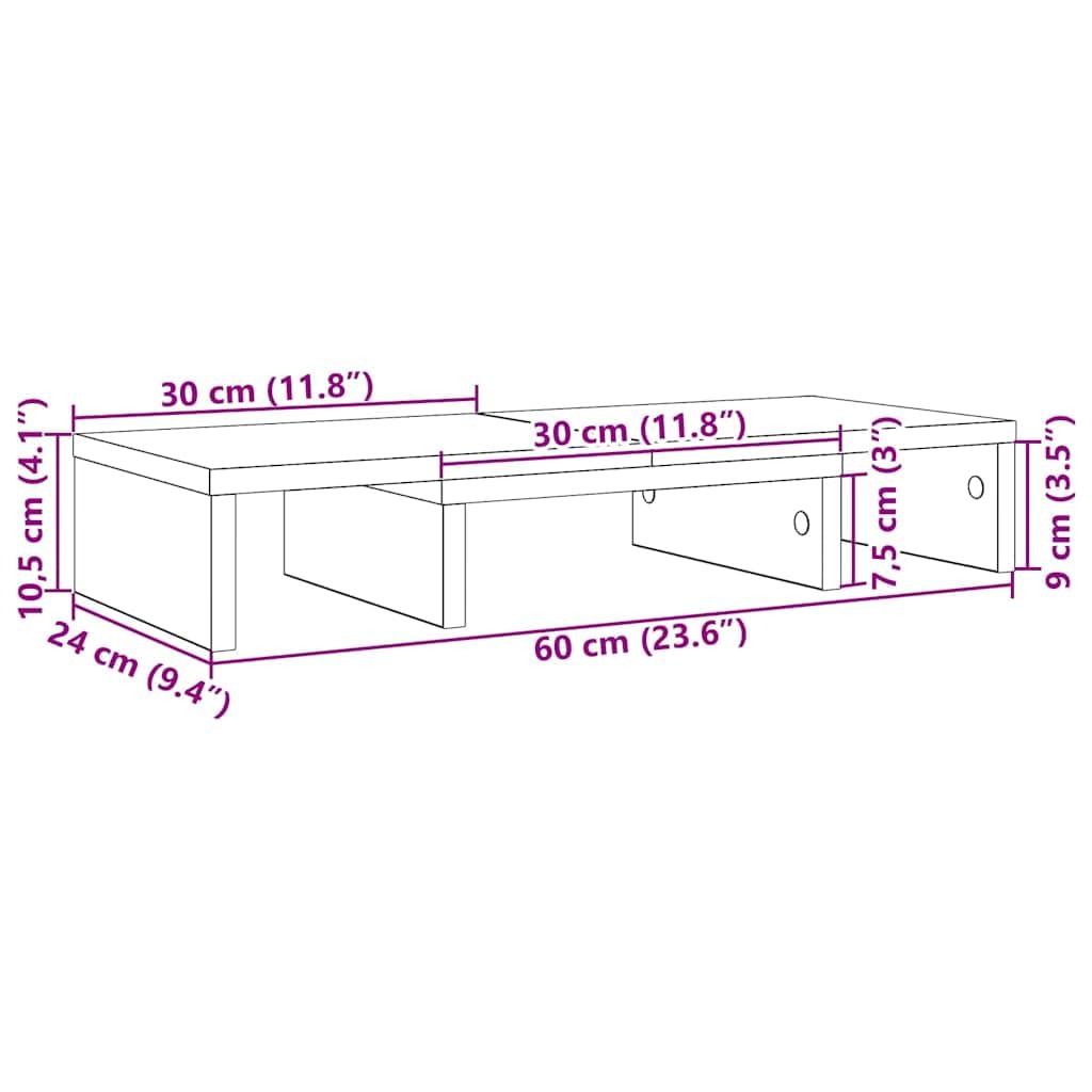 Supporto per monitor regolabile, nero, effetto rovere, 60 x 24 x 10,5 cm, in legno, per 2 monitor, inclinabile, ergonomico, per ufficio e casa