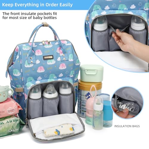 Image of Diaper Bag Backpack, Diaper Bags for Baby Girls Boys, Baby Bags for Moms Dads, Nappy Changing Bag with Insulated Pockets,Multi-functional Waterproof Backpack with Stroller straps-Deep blue elephant