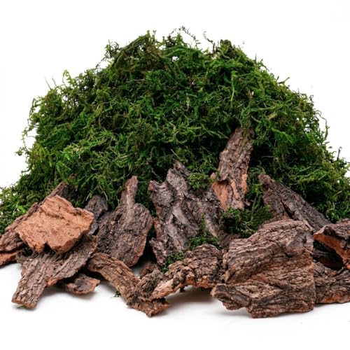 BYHER Fake Moss for Crafts, Assorted Treebark Fairy Garden Accessories Green Moss for Decorating...