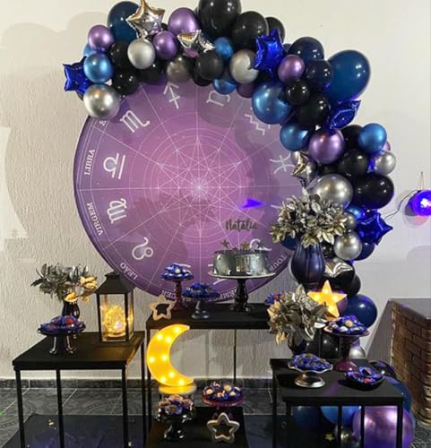 Image of Purple and Blue Balloon Set, 50 PCS 10 Inch Space Theme Party Supplies, Navy Blue Purple Silver Helium for Birthday Baby Shower