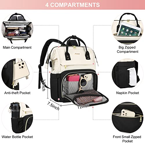 Lovevook Laptop Backpack Purse For Women, 17 Inch Computer Business Backpacks Stylish School Bookbag, Teacher Doctor Nurse Bags For Work, Casual Daypack Backpack With Usb Port, Beige-Black #TOP2