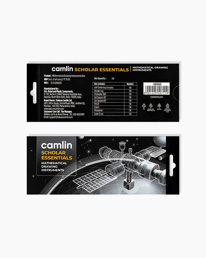 Image of Camel Scholar Essentials Geometry Box - Premium 12-Piece Technical Drawing Set in Sturdy Metal Case for School & Professional Use