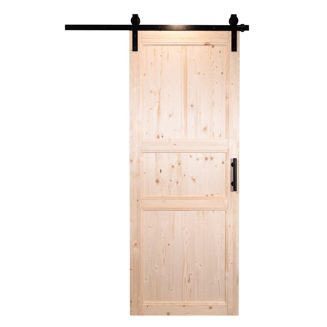 Porta Abete Grezzo Scorrevole Esterno Muro - 210 x 70 - Reversibile - Kit Carrello e Maniglia Incluso