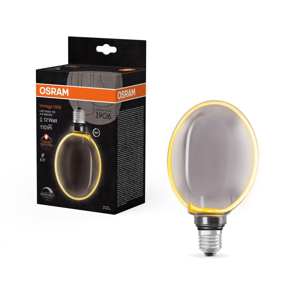 OSRAM Vintage 1906 Globe 130 Filament O Lamp, 4 W, 110 lm, 1800 K, 818 Pleasant Warm White, Smoke, IP 20, Lead-Free Glass, 130 mm, E27 Socket โ image 1