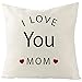 EHOMERY Poszewki na poduszki łóżko odporne na kanapę zestaw poduszek do salonu 'I Love You Mom' jedwabne poszewki na poduszki na sofę narzuta wodoodporna poduszka na sofę czarna kość słoniowa 45 x 45 cm