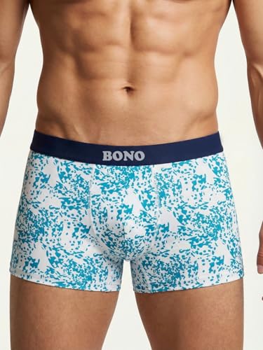Image of BONO Mens Trunks Pack of 2 Cotton Underwear Breathable Printed Anti-Bacterial Underwear Men Trunk with No Marks Nylon Buffed Stretchable Waistband
