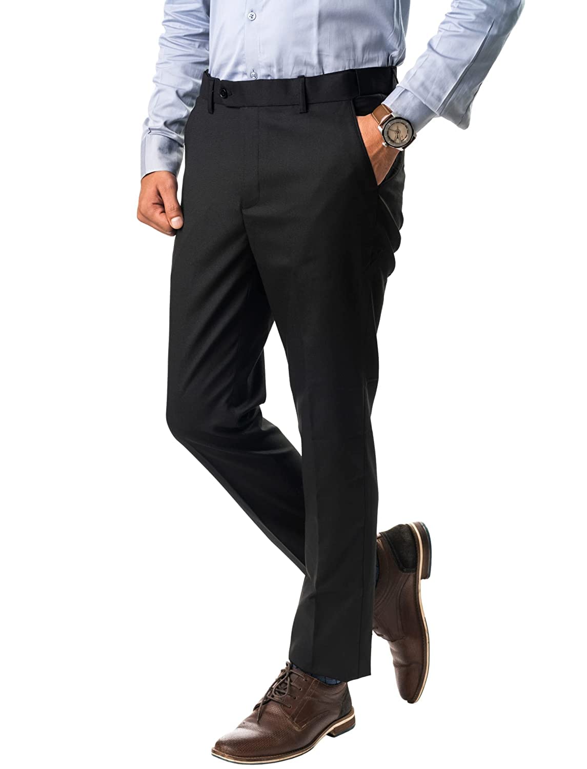 Jack and JiniFormal Pant with Expandable Waist for Men. Regular Fit, Flat Front, Premium Lycra Fabric for Office, Party and Casual Wear
