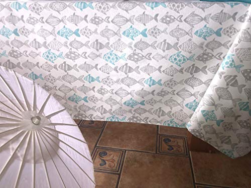 Mantel loneta Estampada Peces 140X200 cms Turquesa Cover