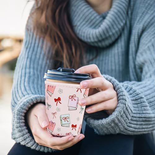 Image of Reusable Insulated Sleeve for Iced Coffee Cup, 3-Pack Coffee Neoprene Drink Sleeve for Cold & Hot Drinks, Beverage Holder for Iced Coffee (Cozy Read)