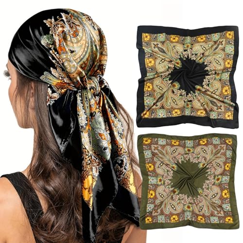 vimate Head Scarf for Women-35 Square Silk Feeling Satin Scarf for Hair Wrapping and Sleeping at Night