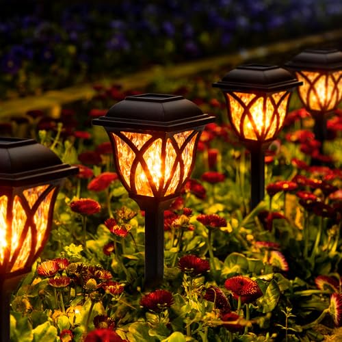 GIGALUMI Solarleuchten für den Außenbereich, wasserdicht, 6 Stück, flackernde Flamme, LED-Lichter, Gartendekoration für Hof, Terrasse, Landschaft, Pflanzgefäß, Gehweg, transparente Abdeckung