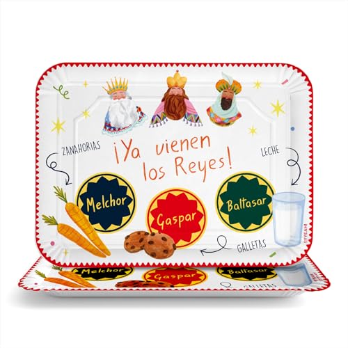 OH YEAH - 2 Unidades Bandeja Rectangular Reyes Magos Cartón Desechable 25 x 34 cm - Decoración Temática Navideña de la Noche de Reyes Magos - Diseño Festivo Navideño - Celebración Noche de Reyes